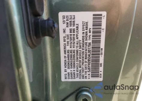 2004 Honda Element Ex from USA, damaged, VIN 5J6YH28534L001794